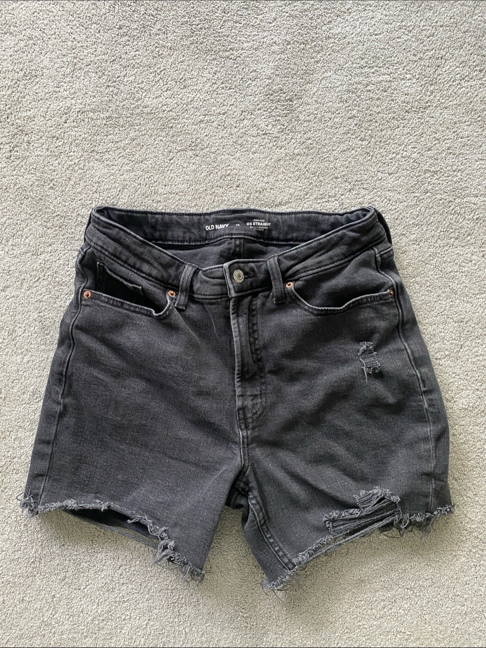 Old Navy OG Straight Black Distressed High-Rise Cut Off Jean Shorts